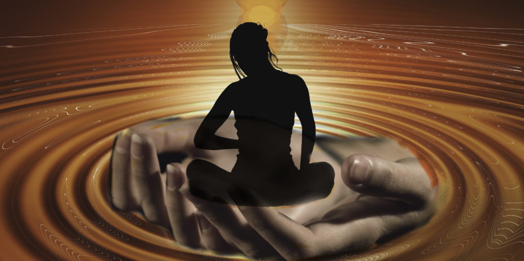 Including Ourselves in the Circle of Care 1 Silhouette of woman meditating in cupped hands