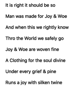 Image of part of Blake's poem 'Auguries of Innocence'
