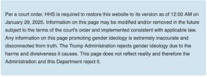 Notice on the FDA website, restored by court order, stating that the page does not reflect reality and that the Administration rejects it A Different Kind of Activism